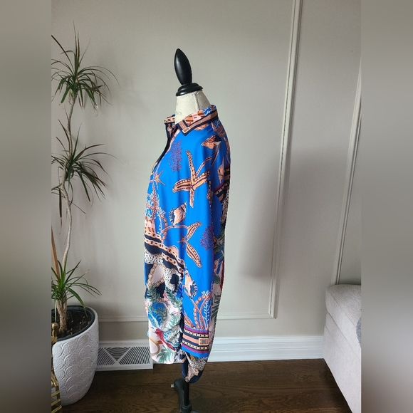 Her ..Bottari Blue Button-Up Shirt Dress Sz.L - Picture 4 of 14